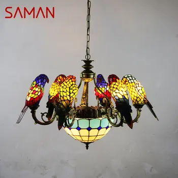 Люстра SAMAN Tiffany Parrot, светодиодная винтажная Креативная Подвесная лампа из цветного стекла, Декор для дома, гостиной, спальни, отеля