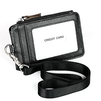 Кошелек из натуральной кожи с держателем кредитной карты для женщин и мужчин на молнии, карман для деловых удостоверений личности, сумки-портмоне с завязкой на шее