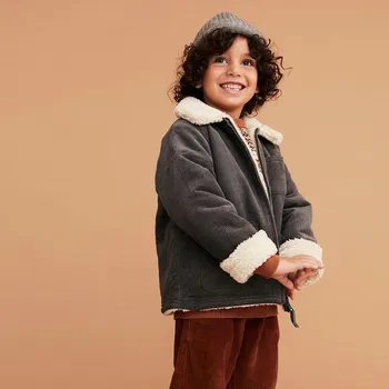 Зимняя вельветовая хлопчатобумажная куртка для девочек, детская двусторонняя теплая куртка sherpa