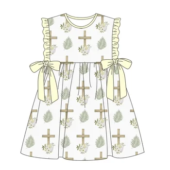 Бутик-детский комплект, Пасхальное кружевное платье без рукавов с бантом в виде яйца и креста, комбинезон для девочек, одежда для малышей