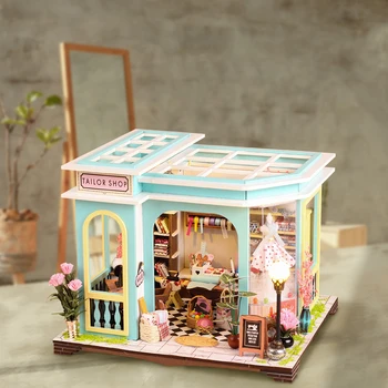 Новые Diy Деревянные Миниатюрные Строительные Наборы Tailor Shop Casa Кукольные Домики С Мебелью Легкий Кукольный Домик Для Взрослых Подарки На День Рождения