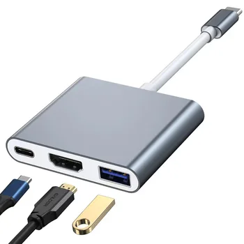 Type-C КОНЦЕНТРАТОР USB C-HDMI Кабельный Адаптер-Разветвитель USB-C 3 В 1 4K HDMI USB 3.0 PD Смарт-Адаптер Для Быстрой зарядки MacBook Air Pro