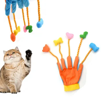 Интерактивная игрушка для кошек, 5-пальцевая перчатка-дразнилка для кошек с эластичным шнурком и колокольчиком, игрушка-палочка для игры с кошками, упражнения в погоне за котенком
