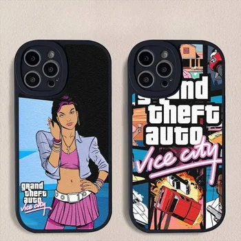 Игровой чехол для телефона Gta vice city для iPhone 14 13 12 11 Pro X Pro MAX 7 8 Plus Защитная кожаная мягкая задняя крышка