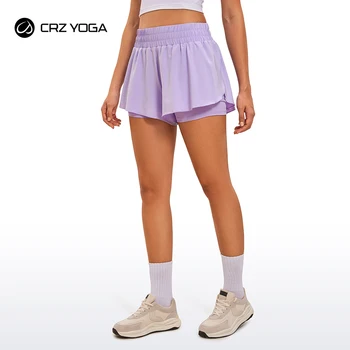 Женские струящиеся шорты для бега CRZ YOGA 2 в 1 с высокой талией, быстросохнущие Спортивные шорты для тренировок в тренажерном зале, Милые теннисные юбки