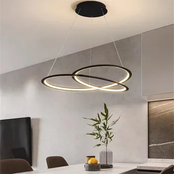 Скандинавская кольцевая люстра, черно-белый минималистичный светильник Для гостиной, кухни, круглой формы, светильник для украшения ресторана в помещении.