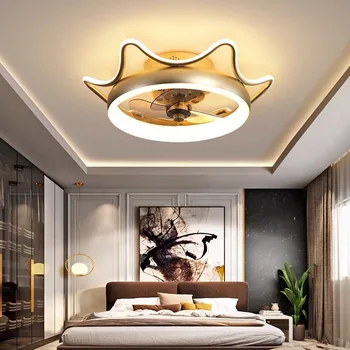 Современная золотая потолочная вентиляторная лампа LED С дистанционным управлением детским потолочным вентилятором Регулируемой скоростью ветра освещение для украшения спальни