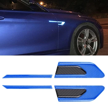 2 ШТ., карбоновое крыло для стайлинга автомобилей, светоотражающая декоративная полоса на бампере, внешнее отражение + внутреннее карбоновое волокно (синий)
