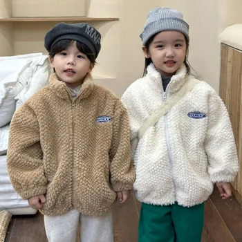 Зимние детские шерстяные теплые утепленные пальто, куртки с высоким воротом на молнии для мальчиков, свободная повседневная верхняя одежда для девочек