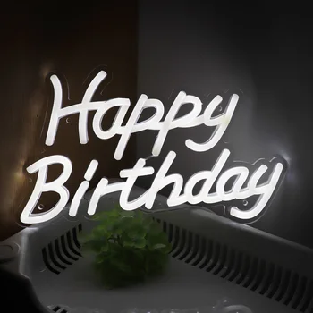 Супер яркая светодиодная настенная неоновая вывеска Happy Birthday с питанием от USB 1PC 5V для украшения подарков на День рождения 11.42 