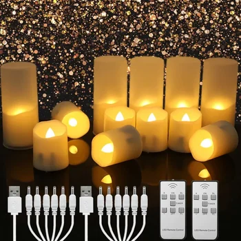 Перезаряжаемые беспламенные обетные свечи с дистанционным управлением, чайные подсвечники на батарейках с таймером, USB-кабель для зарядки, электрическая фальшивая свеча