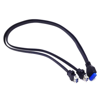 2шт 0,5 М Двойной 2-портовый удлинительный кабель USB 3.0 для передней панели Типа A с разъемом для подключения к 20-контактной коробке, разъем для подключения кабеля адаптера