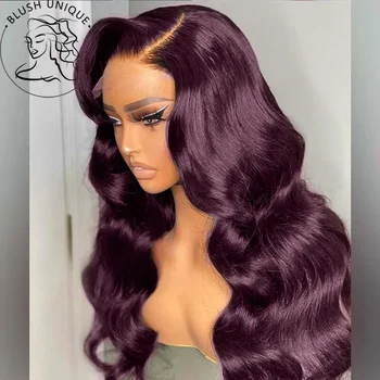 Темно-бордовые кружевные парики спереди, темно-фиолетовые кружевные парики с объемной волной для женщин, 13X4 HD, кружевные парики спереди, предварительно выщипанные синтетические волосы 30 дюймов