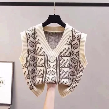 Жилет из пайеток, женский вязаный весенне-осенний женский свитер, осенне-зимняя новая корейская короткая жилетка с V-образным воротником в стиле ретро