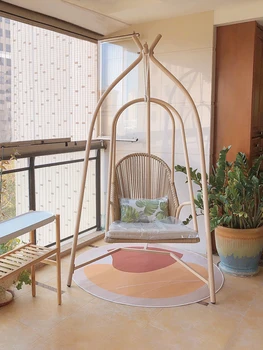 Подвесное кресло-качели на балконе, ротанговое кресло для домашнего отдыха в помещении, небольшая терраса на открытом воздухе