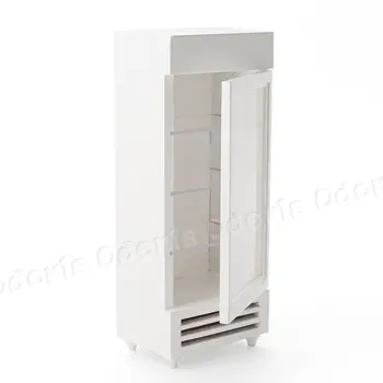 Мини-Холодильник Odoria 1:12 Холодильник с Прозрачной Дверцей Деревянный Кукольный Домик Кухонная Мебель Аксессуары