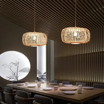 Плетеная бамбуковая люстра в китайском стиле с деревенскими бамбуковыми художественными светильниками Персонализированный креативный ресторан Спальня Проживание в семье