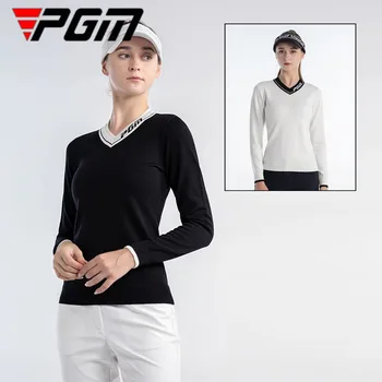 Зимние женские топы для гольфа с буквенным принтом PGM, Женский спортивный свитер в стиле пэчворк, Осенние флисовые рубашки для гольфа с длинным рукавом