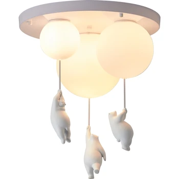 2023 Современная подвесная люстра с белым медведем, креативный шар из белого стекла, детский сад, Подвесной светодиодный светильник