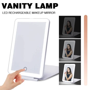 Портативная туалетная лампа, складные косметические зеркала, зеркало для макияжа с сенсорным экраном со светодиодной лампой, перезаряжаемая через USB, складная конструкция