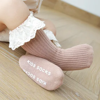 Носки Для Новорожденных, Кружевные Носки До Колена Для Маленьких Девочек, Нескользящие Хлопковые Брендовые Длинные Носки Для Детей 0-3 Лет
