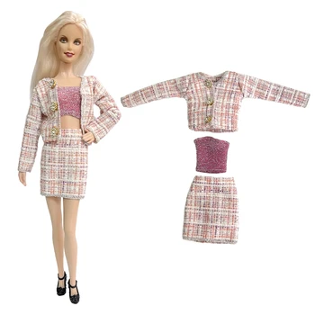 NK 1 комплект профессиональной одежды принцессы, модное фиолетово-красное повседневное пальто, юбка-трапеция для куклы Барби, аксессуары, Подарочная игрушка