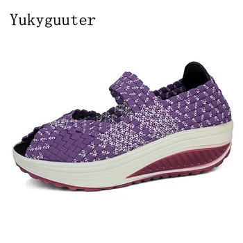 2018 Спортивные кроссовки для бега, женская уличная плетеная Дышащая летняя обувь из сетки, Легкие спортивные кроссовки на платформе для женщин