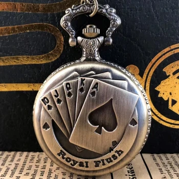Винтажные кварцевые карманные часы с мультяшным изображением покера из бронзы лучший подарок для детей, мужчин и женщин