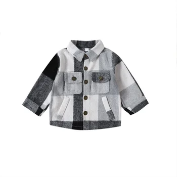 Фланелевые рубашки для маленьких мальчиков и девочек, клетчатая куртка с длинным рукавом, детская рубашка на пуговицах, Осенняя одежда