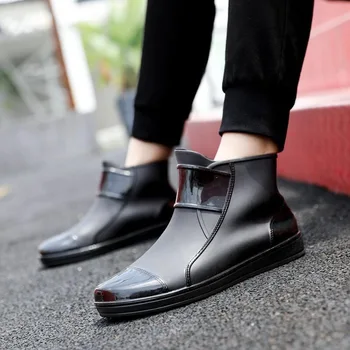 Новые мужские непромокаемые резиновые сапоги, женские водонепроницаемые непромокаемые ботинки из ПВХ, противоскользящие черные ботильоны унисекс, легкие водонепроницаемые ботинки на плоской подошве