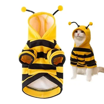 Щенок, кошка, Котенок, Мягкая теплая забавная собака для пчелы, одежда, маленький праздничный костюм, косплей, толстовка с капюшоном, одежда для собак на Хэллоуин