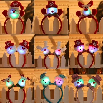 10шт Рождественская Светодиодная Повязка на голову Санта Олень Снеговик Медведь Резинка для волос Осветляющие Рождественские Украшения