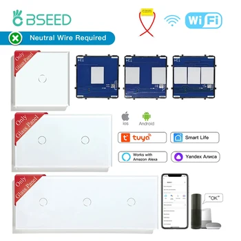 BSEED Одиночный сенсорный переключатель Wi-Fi в режиме реального времени 1/2 /3Gang Tuya Smart Switches Функциональные части Стеклянная Передняя панель DIY Запчасти Бесплатно Комбинировать