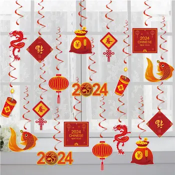 9 шт./компл. Новогодняя подвеска 2024 года, Год Дракона, Подвесной орнамент, Спиральная бирка, Декорации для домашнего Весеннего фестиваля, Декор стен.