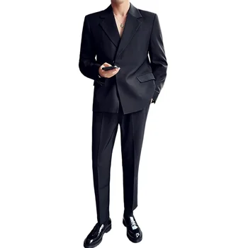 Модный повседневный костюм 2023 года полностью соответствует текстуре мужского костюма British superior sense of suit, комплект из двух предметов