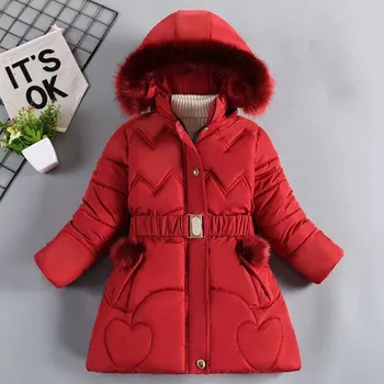 Пальто для девочек, куртка, хлопчатобумажная верхняя одежда, ветрозащита 2023, Бархатная зимняя теплая высококачественная детская одежда.