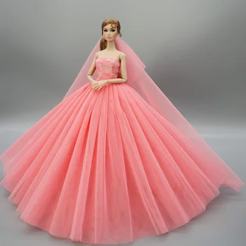 Платье + вуаль/ Вечернее платье из персиково-розовой вуали, вечернее платье, кружевная юбка, наряд для 1/6 BJD Xinyi FR ST, подарок куклы Барби