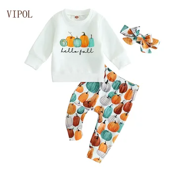 Детский комплект VIPOL с тыквенным принтом на Хэллоуин, 3 предмета, одежда для девочек, комплект одежды для девочек