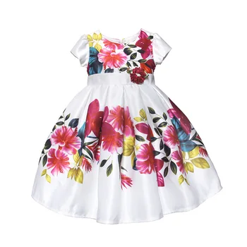 Детское платье Для девочек, Белые Хлопковые детские платья с цветочным Принтом для Свадебной вечеринки, Повседневный Костюм для девочек от 2 до 8 лет